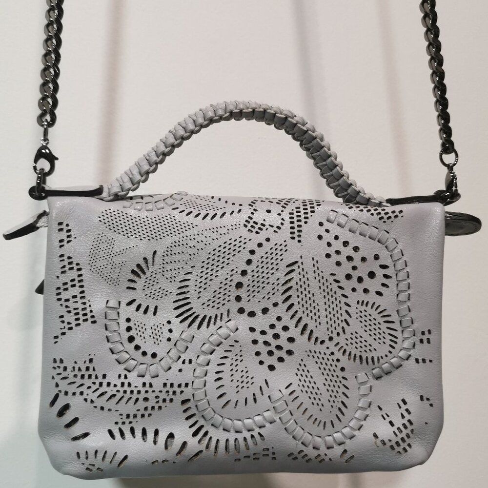 Unique Light blue/Gunmetal Laser Cut Bibi Crossbody EUC #244